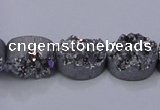 CAG7953 7.5 inches 8*10mm oval plated white druzy agate beads