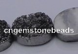 CAG7963 7.5 inches 15*20mm oval plated white druzy agate beads