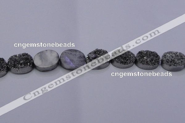 CAG7963 7.5 inches 15*20mm oval plated white druzy agate beads