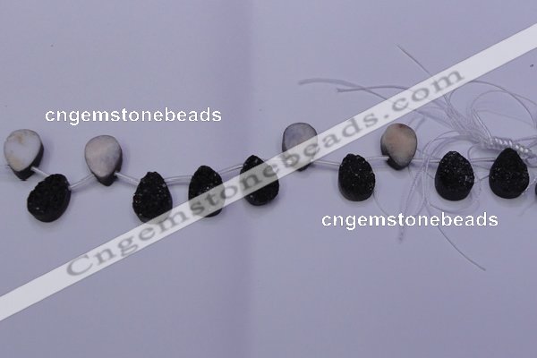 CAG7976 Top drilled 13*18mm flat teardrop plated white druzy agate beads