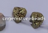 CAG7978 Top drilled 15*20mm flat teardrop plated white druzy agate beads