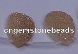 CAG7982 Top drilled 22*30mm flat teardrop plated white druzy agate beads