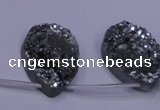 CAG7984 Top drilled 22*30mm flat teardrop plated white druzy agate beads