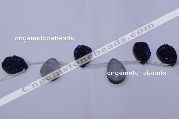 CAG7987 Top drilled 22*30mm flat teardrop plated white druzy agate beads