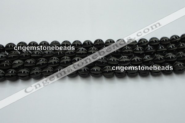 CAG8001 15.5 inches 10mm carved round black agate beads