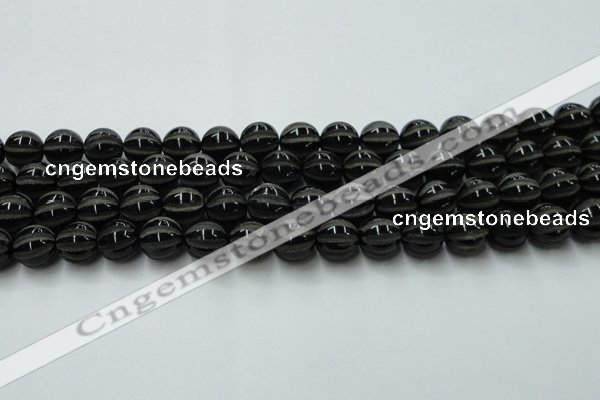 CAG8002 15.5 inches 12mm carved round black agate beads