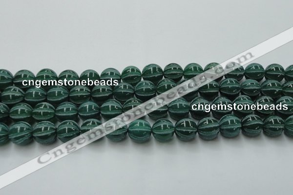 CAG8008 15.5 inches 14mm carved round green agate beads