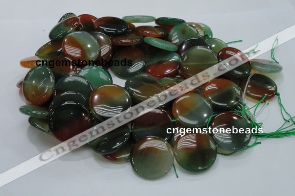 CAG803 15.5 inches 30mm flat round rainbow agate gemstone beads