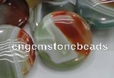 CAG806 15.5 inches 30mm flat round rainbow agate gemstone beads