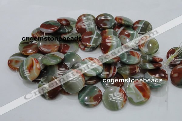 CAG806 15.5 inches 30mm flat round rainbow agate gemstone beads