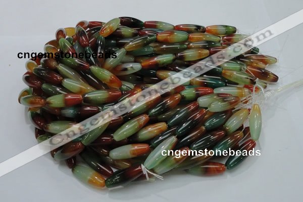 CAG810 15.5 inches 10*30mm rice rainbow agate gemstone beads