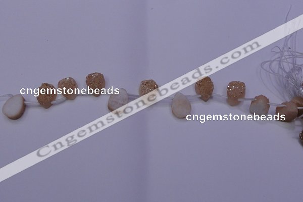 CAG8101 Top drilled 10*14mm teardrop champagne plated druzy agate beads