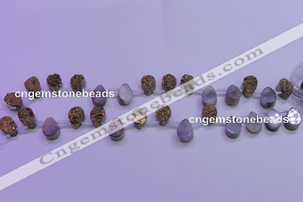 CAG8103 Top drilled 10*14mm teardrop glod plated druzy agate beads