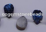 CAG8106 Top drilled 10*14mm teardrop blue plated druzy agate beads