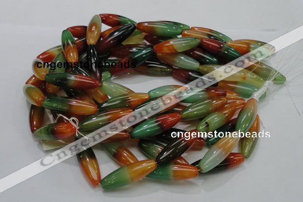 CAG811 15.5 inches 12*40mm rice rainbow agate gemstone beads