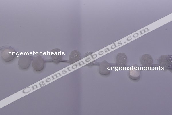 CAG8110 Top drilled 12*16mm teardrop white plated druzy agate beads