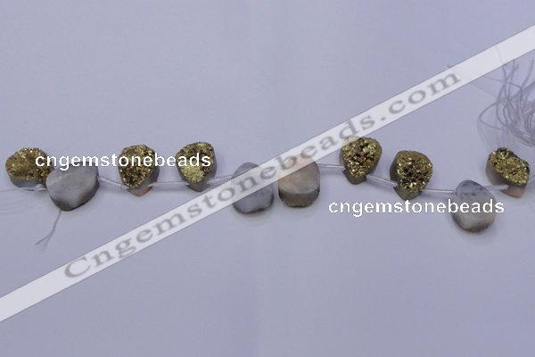 CAG8113 Top drilled 12*16mm teardrop glod plated druzy agate beads