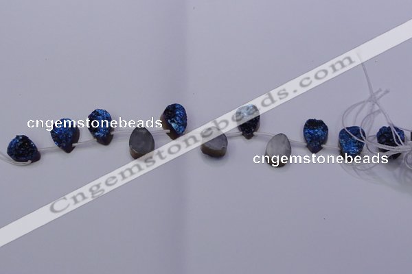 CAG8116 Top drilled 12*16mm teardrop blue plated druzy agate beads