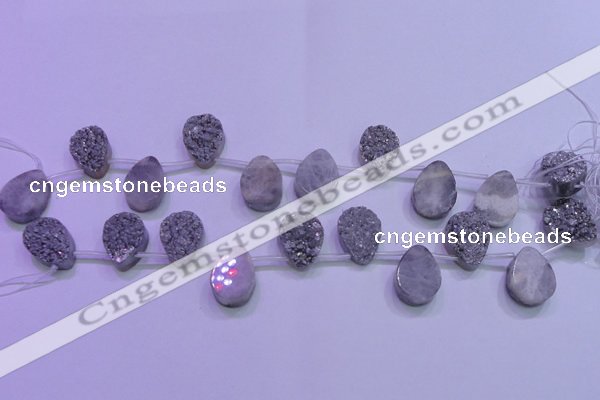 CAG8122 Top drilled 15*20mm teardrop silver plated druzy agate beads