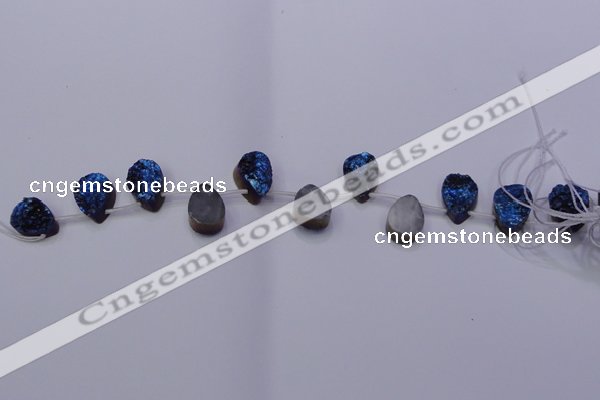 CAG8126 Top drilled 15*20mm teardrop blue plated druzy agate beads