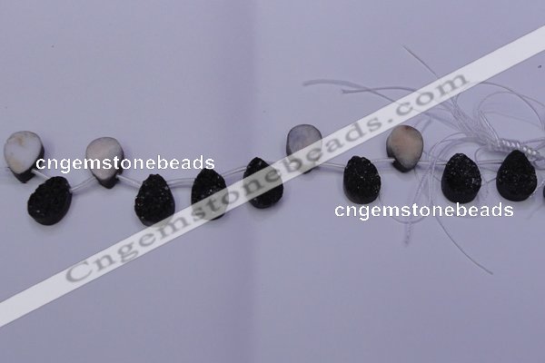 CAG8127 Top drilled 15*20mm teardrop black plated druzy agate beads