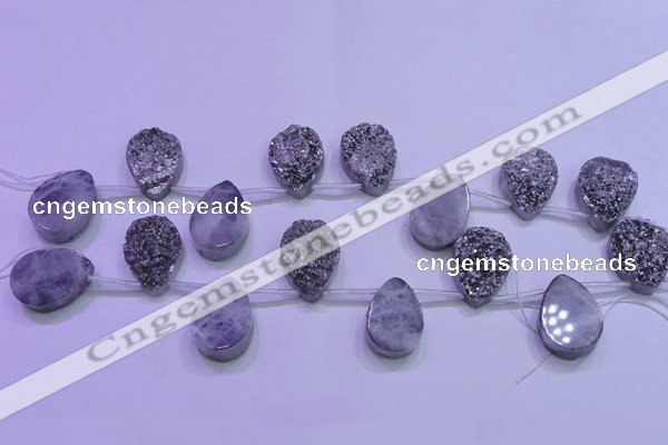 CAG8132 Top drilled 18*25mm teardrop silver plated druzy agate beads