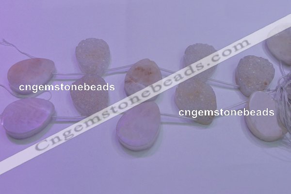 CAG8140 Top drilled 30*40mm teardrop white plated druzy agate beads