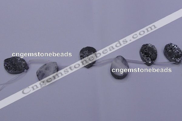 CAG8142 Top drilled 30*40mm teardrop silver plated druzy agate beads