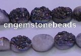 CAG8154 7.5 inches 10*14mm oval rainbow plated druzy agate beads