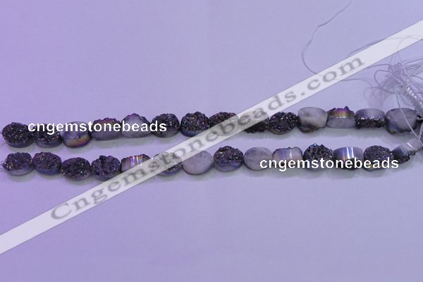 CAG8154 7.5 inches 10*14mm oval rainbow plated druzy agate beads