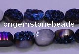 CAG8156 7.5 inches 10*14mm oval blue plated druzy agate beads