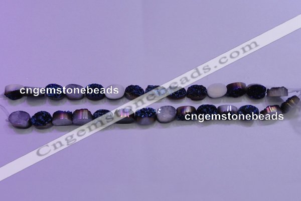 CAG8156 7.5 inches 10*14mm oval blue plated druzy agate beads