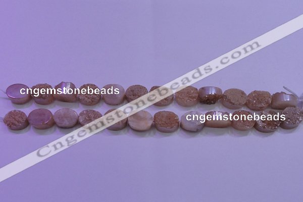 CAG8161 7.5 inches 12*16mm oval champagne plated druzy agate beads