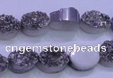 CAG8162 7.5 inches 12*16mm oval silver plated druzy agate beads