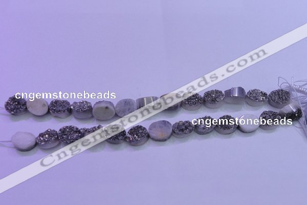 CAG8162 7.5 inches 12*16mm oval silver plated druzy agate beads