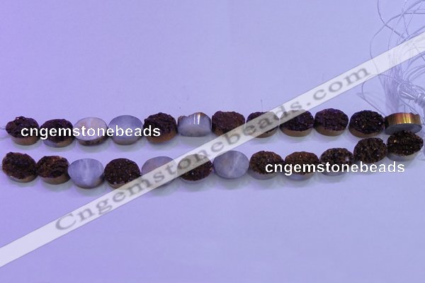 CAG8164 7.5 inches 12*16mm oval rainbow plated druzy agate beads