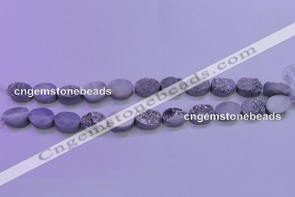 CAG8172 7.5 inches 13*18mm oval silver plated druzy agate beads