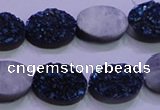 CAG8176 7.5 inches 13*18mm oval blue plated druzy agate beads