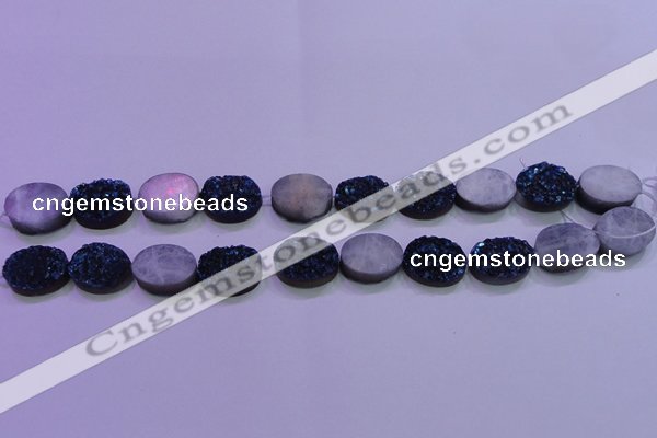 CAG8176 7.5 inches 13*18mm oval blue plated druzy agate beads