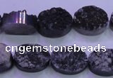 CAG8177 7.5 inches 13*18mm oval black plated druzy agate beads