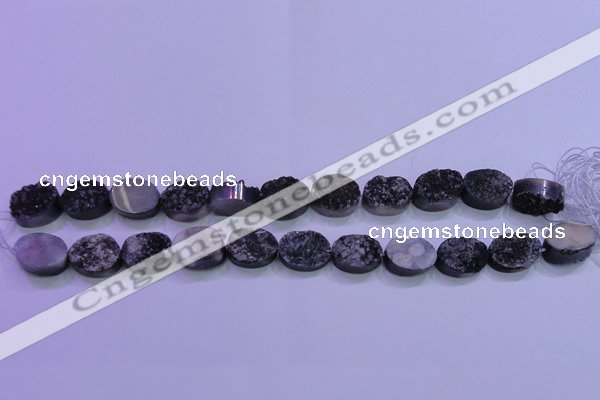 CAG8177 7.5 inches 13*18mm oval black plated druzy agate beads