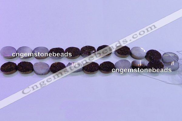 CAG8185 7.5 inches 15*20mm oval purple plated druzy agate beads