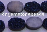 CAG8186 7.5 inches 15*20mm oval blue plated druzy agate beads