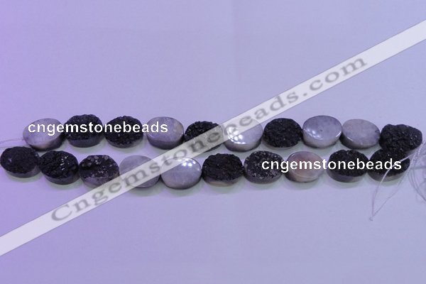 CAG8187 7.5 inches 15*20mm oval black plated druzy agate beads