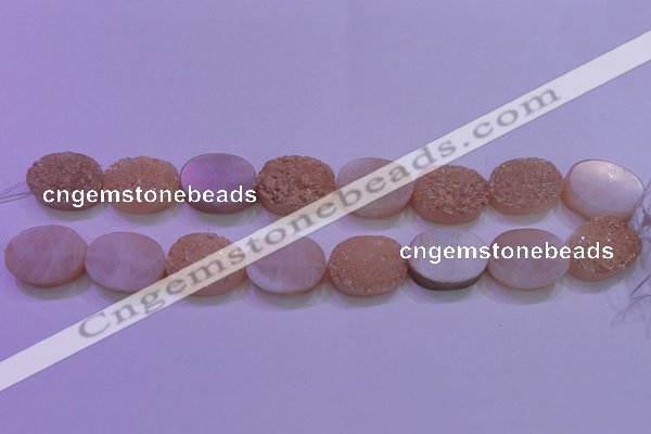 CAG8201 7.5 inches 20*30mm oval champagne plated druzy agate beads