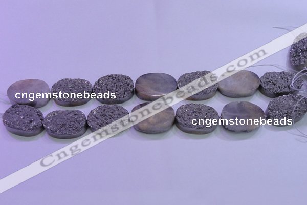 CAG8202 7.5 inches 20*30mm oval silver plated druzy agate beads