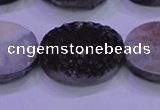 CAG8207 7.5 inches 20*30mm oval black plated druzy agate beads