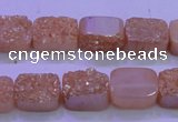 CAG8211 Top drilled 10*14mm rectangle champagne plated druzy agate beads