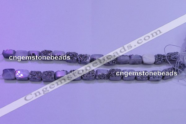 CAG8212 Top drilled 10*14mm rectangle silver plated druzy agate beads