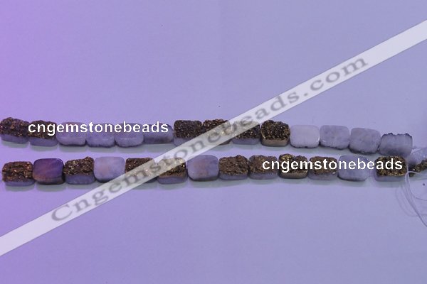 CAG8213 Top drilled 10*14mm rectangle glod plated druzy agate beads